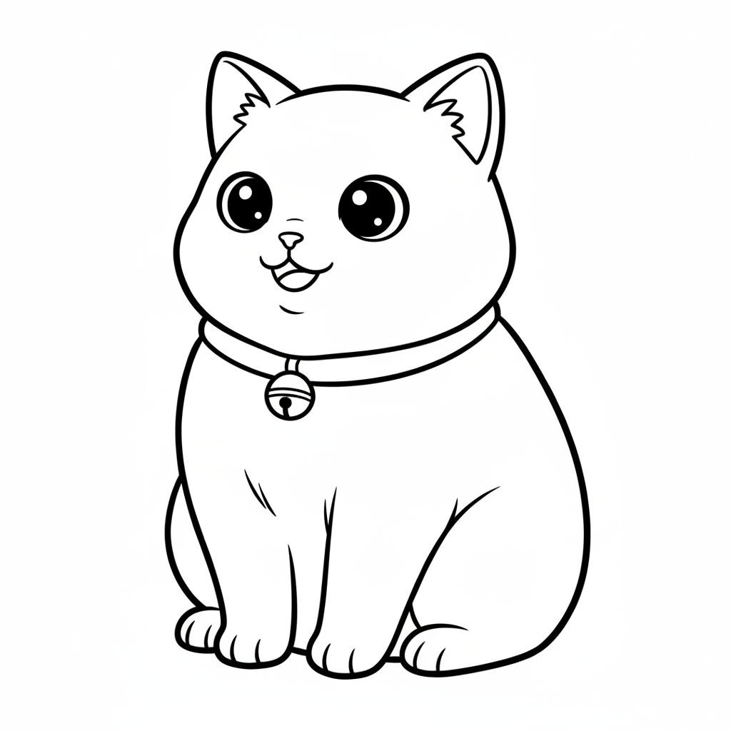 kawaii anime cat sitting upright coloring page
