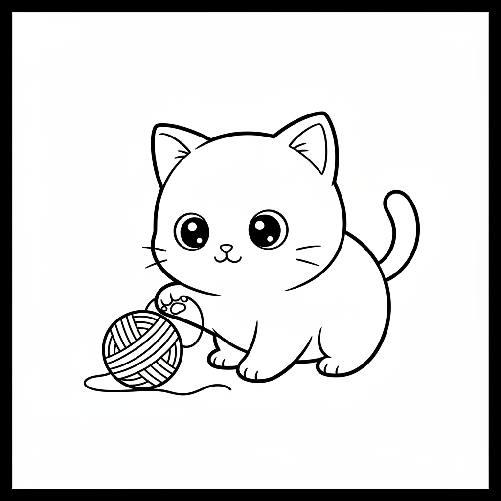 kawaii anime kitten in playful coloring page