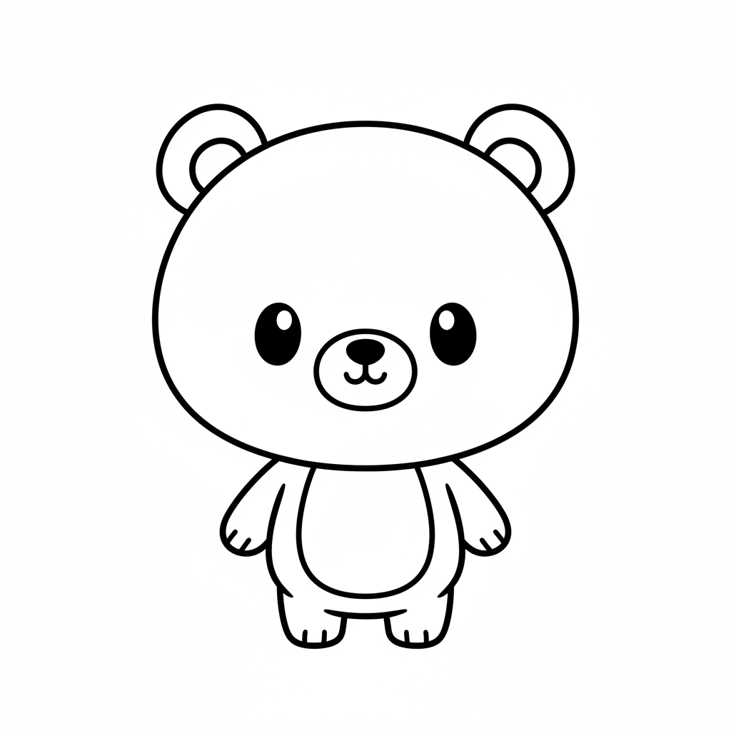 kawaii bear cub standing on coloring page