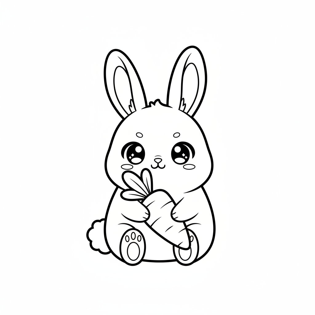 kawaii bunny sitting holding large coloring page