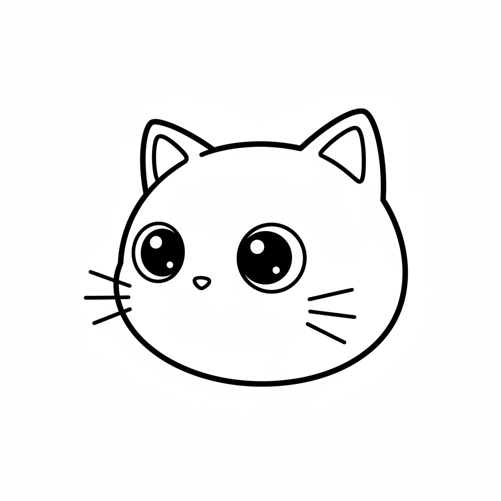 kawaii cat face with large coloring page