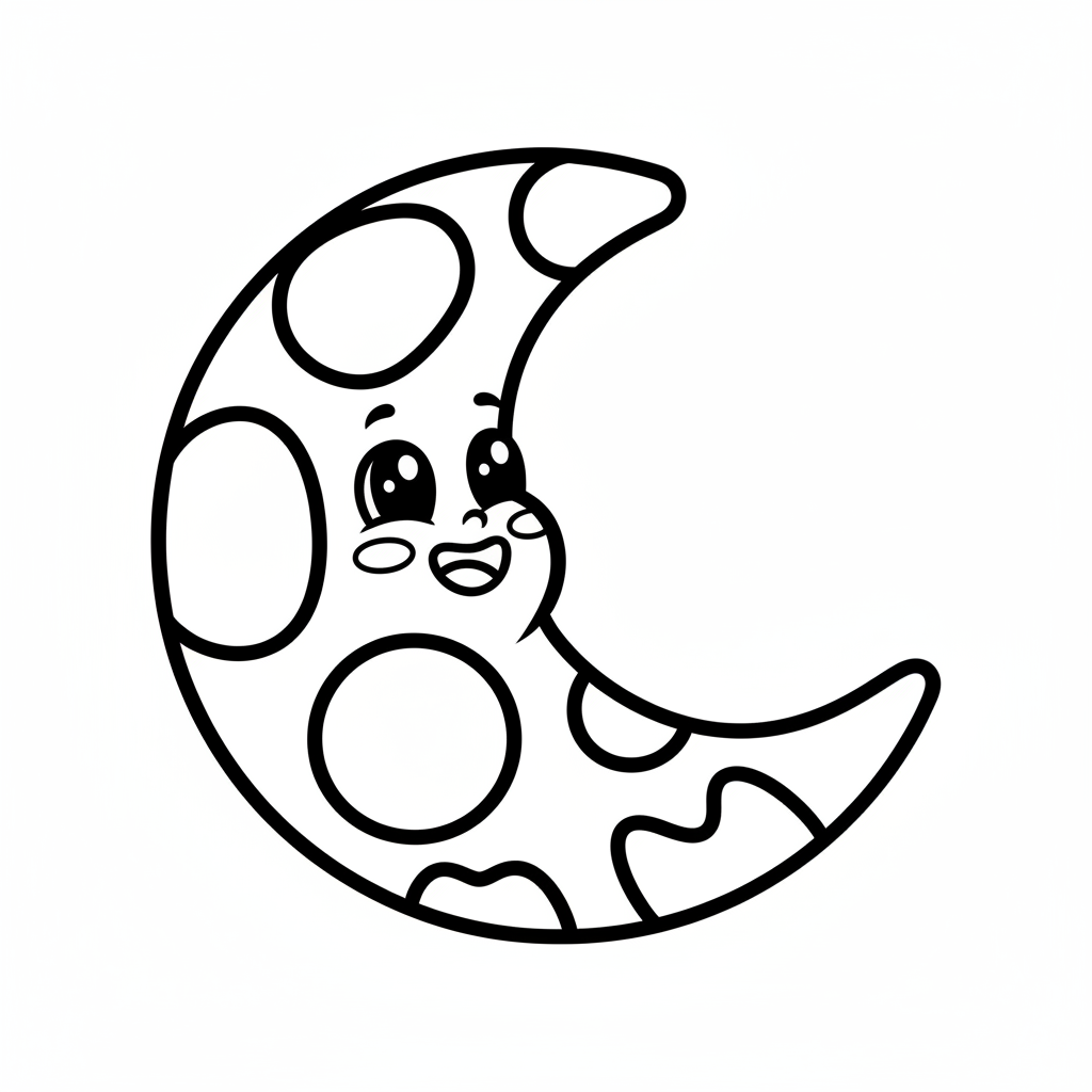 kawaii crescent moon with happy coloring page