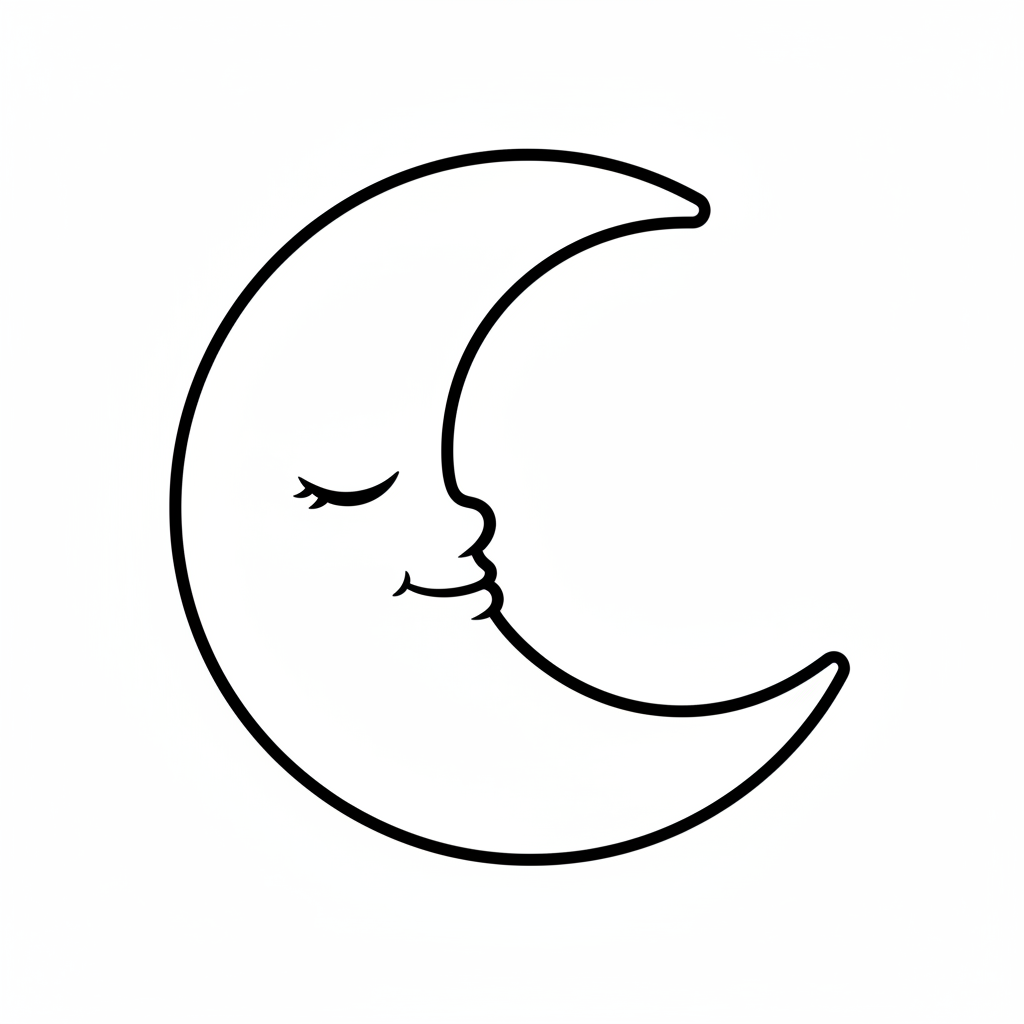 kawaii crescent moon with sleepy coloring page