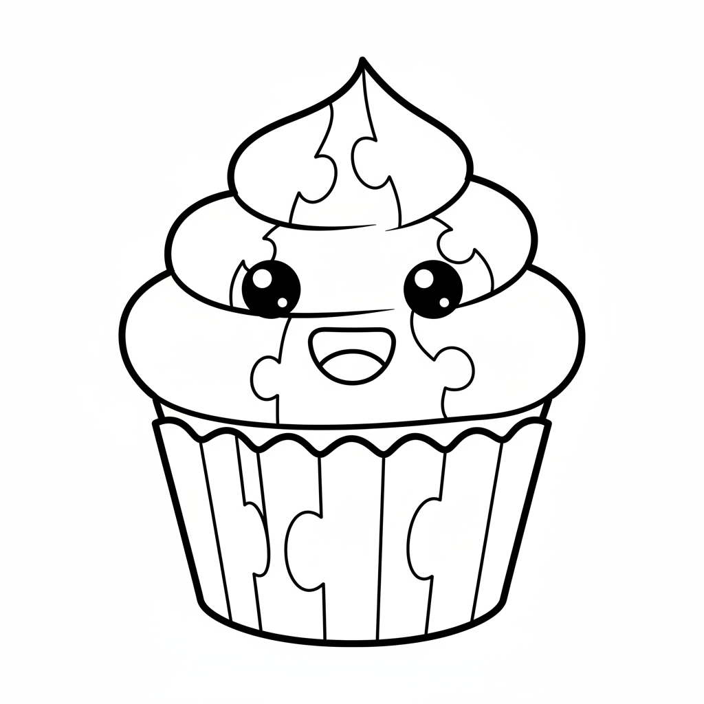 kawaii cupcake with happy face coloring page