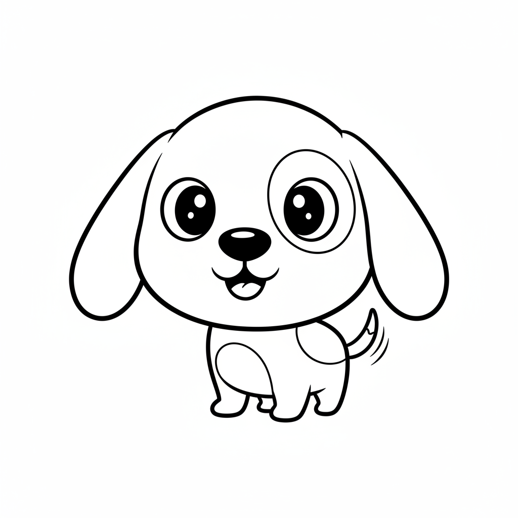 kawaii dog standing with tail coloring page