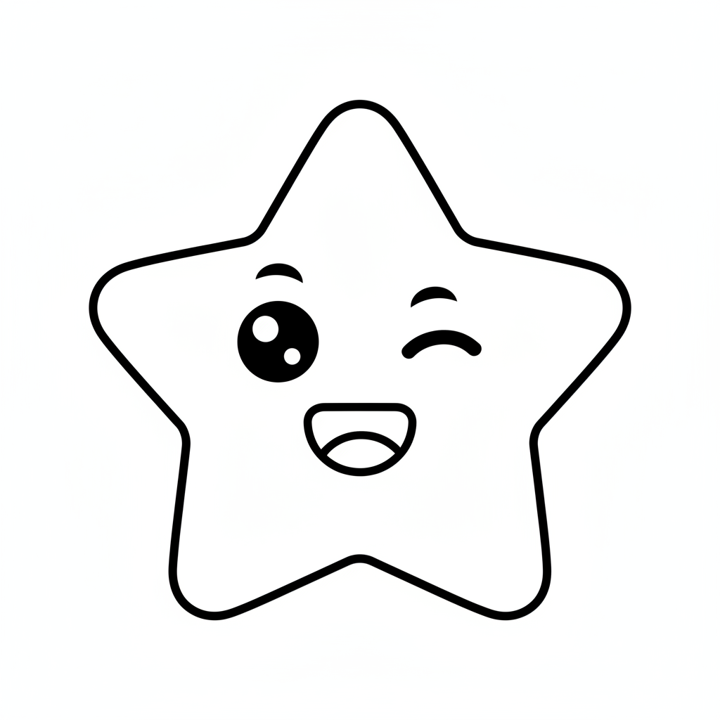 kawaii five pointed star with coloring page