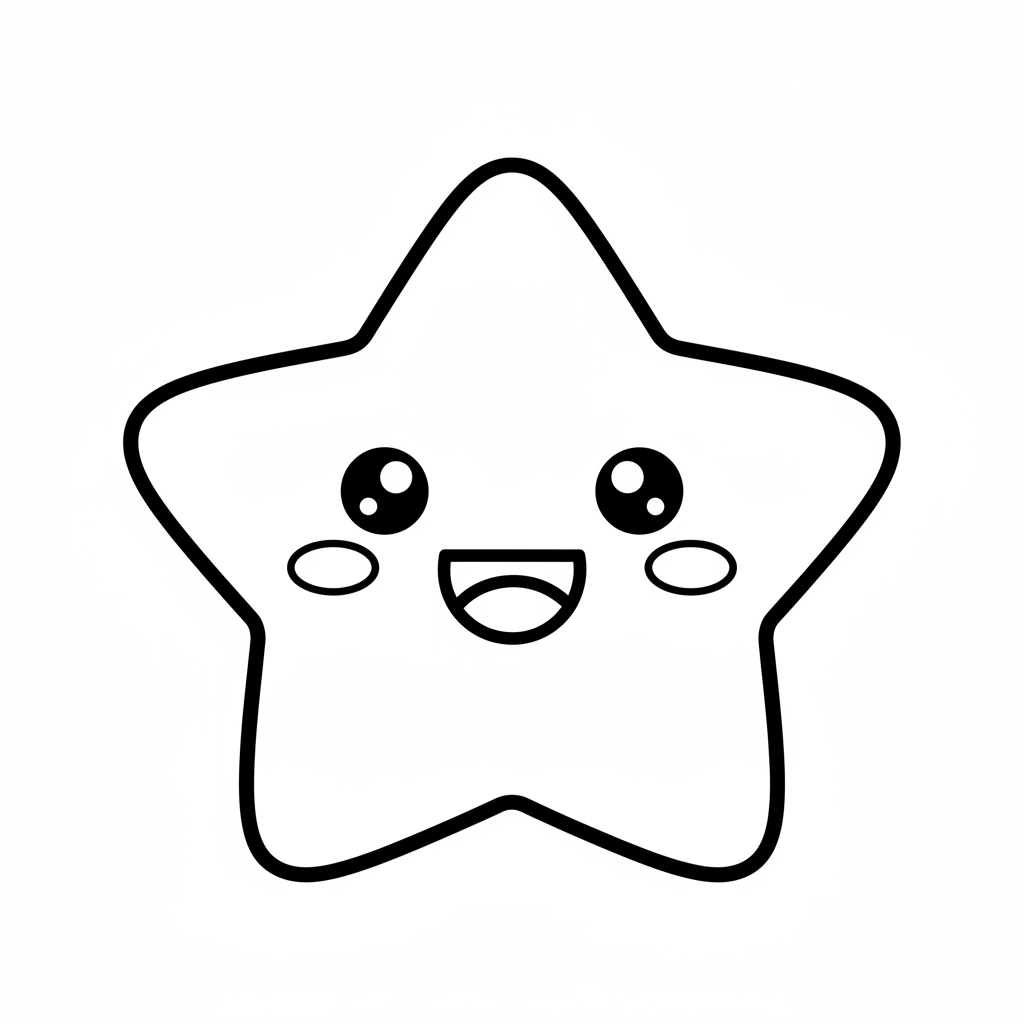 kawaii five pointed star with coloring page