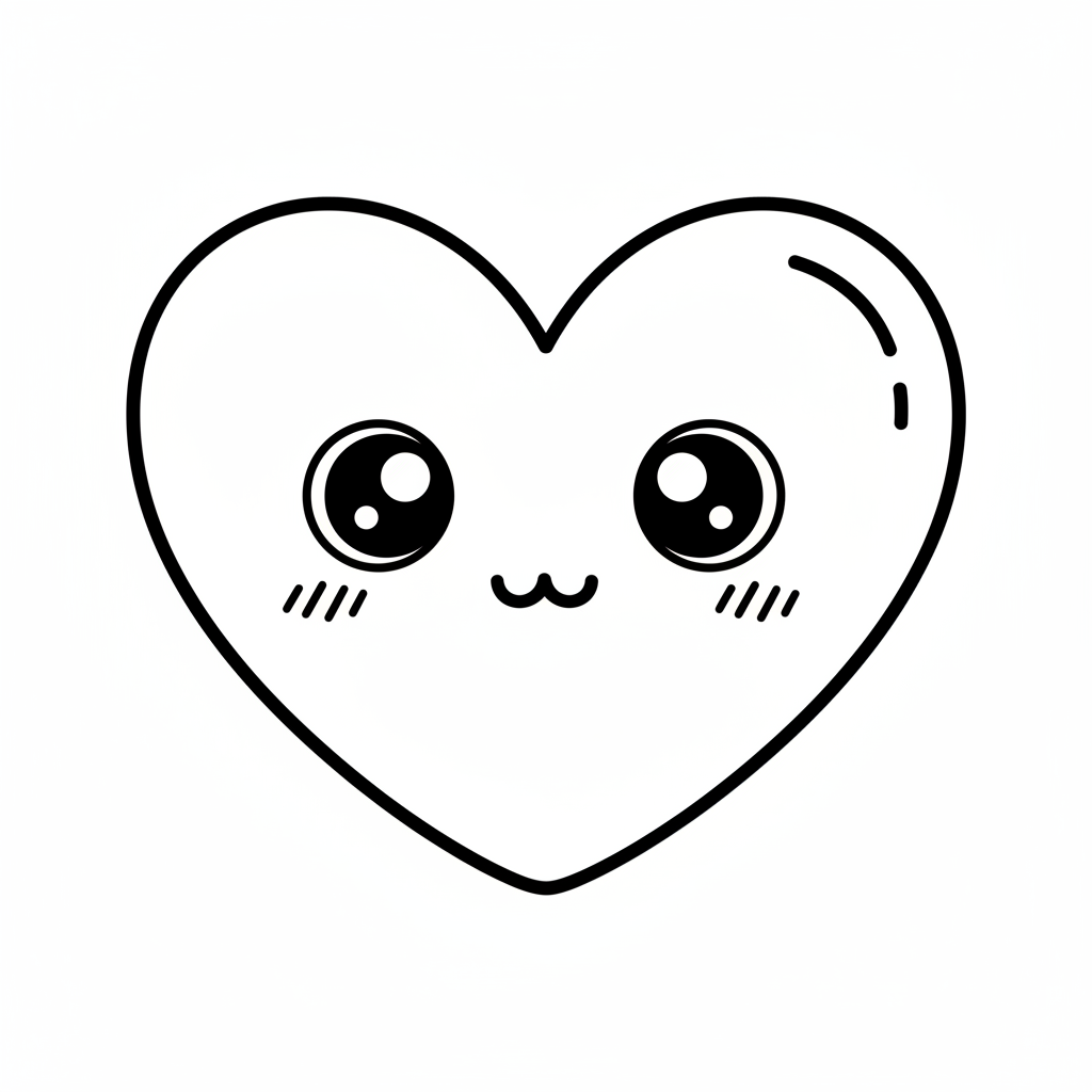 kawaii heart shape with blushing coloring page