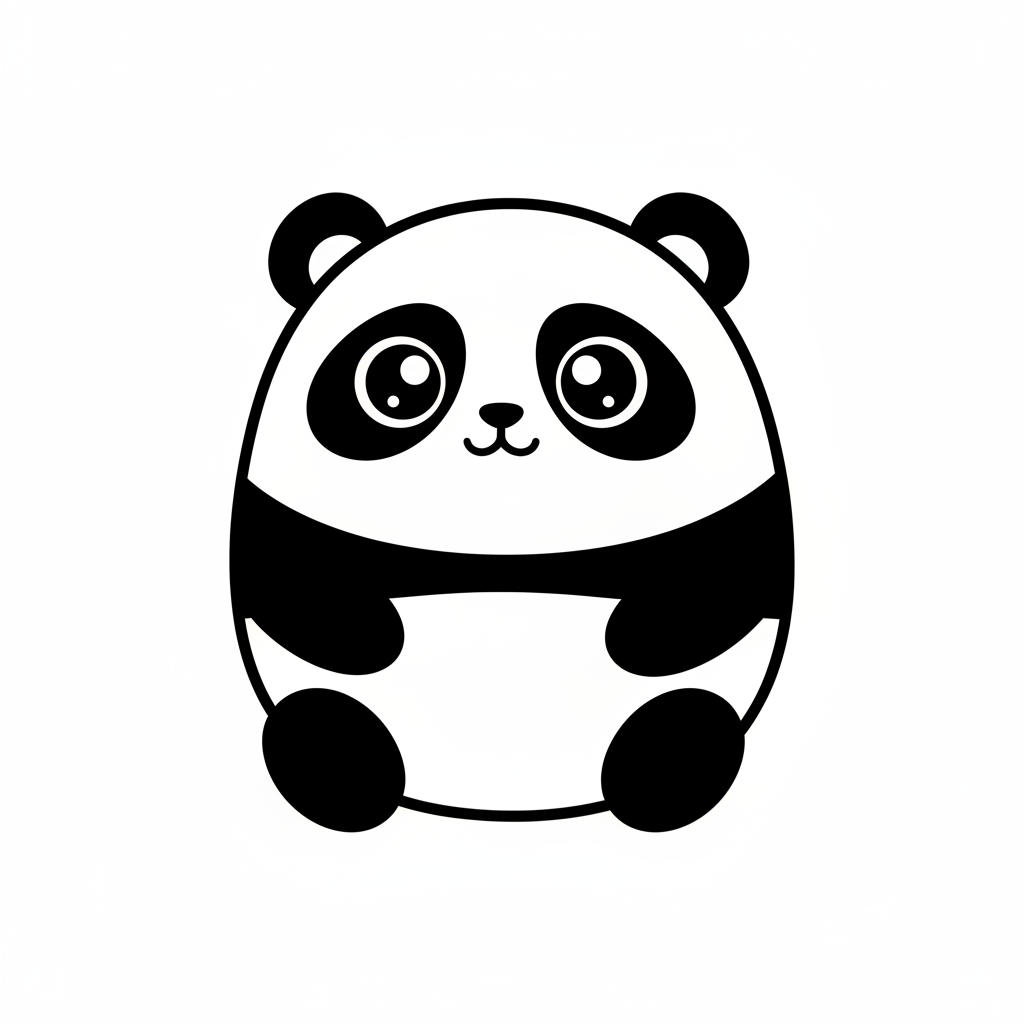 kawaii panda sitting in simple coloring page
