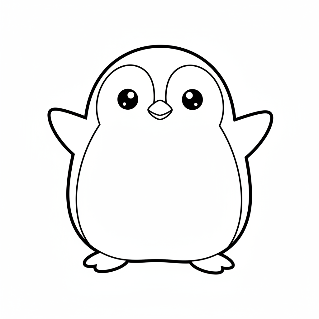 kawaii penguin standing with its coloring page