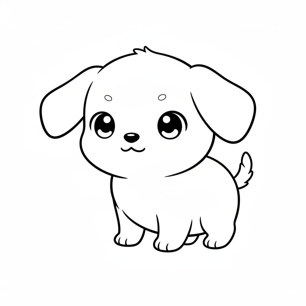 kawaii puppy sitting with its coloring page