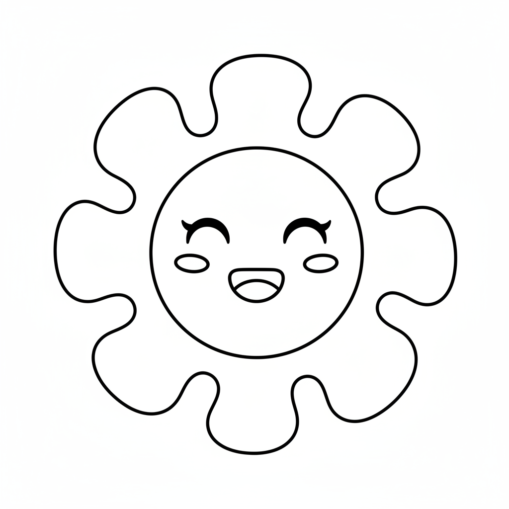 kawaii sun with smiling face coloring page