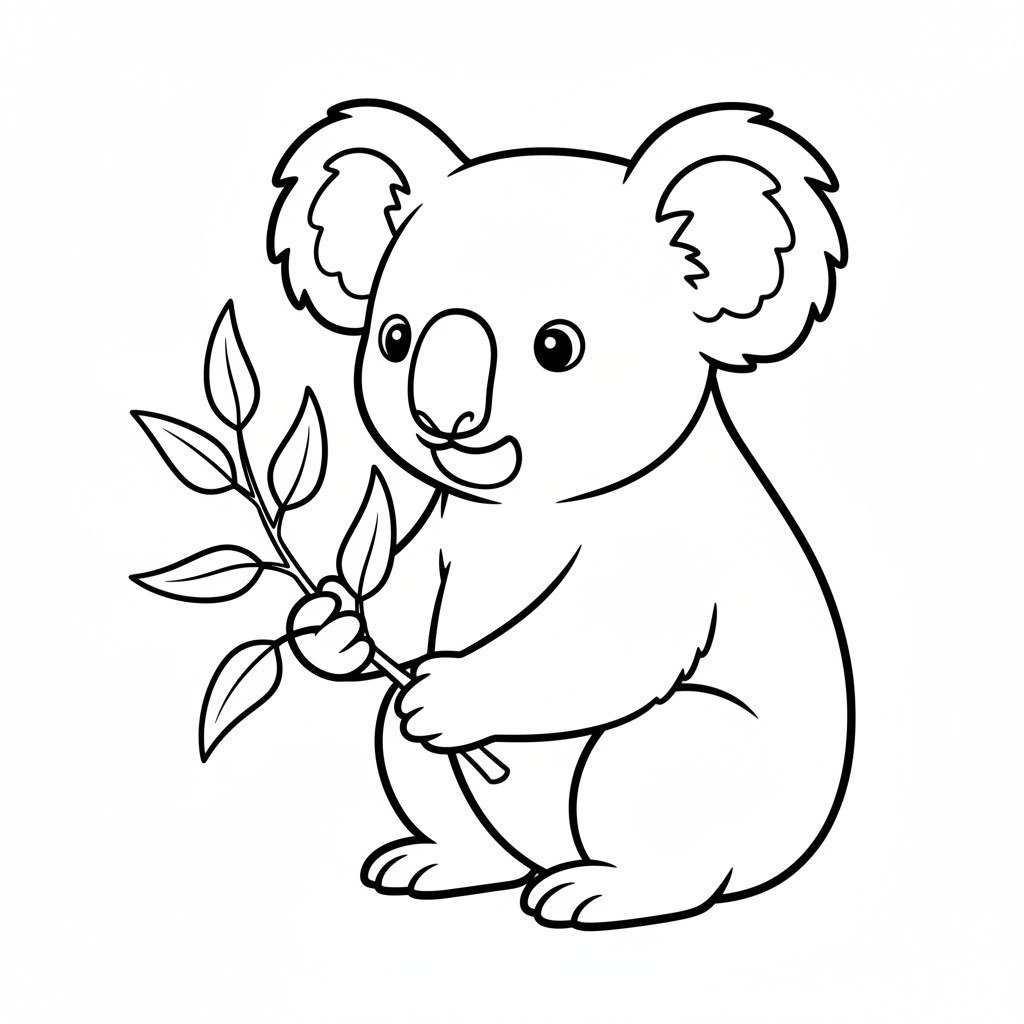 koala bear sitting holding branch coloring page
