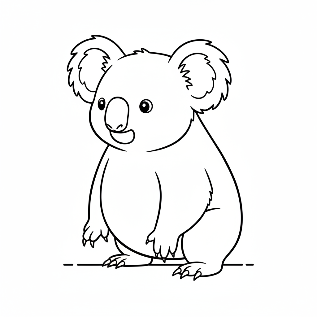 koala bear standing on simple coloring page