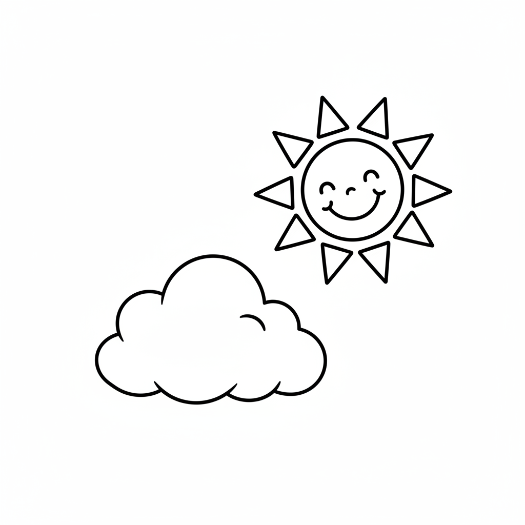 large smiling sun with simple coloring page