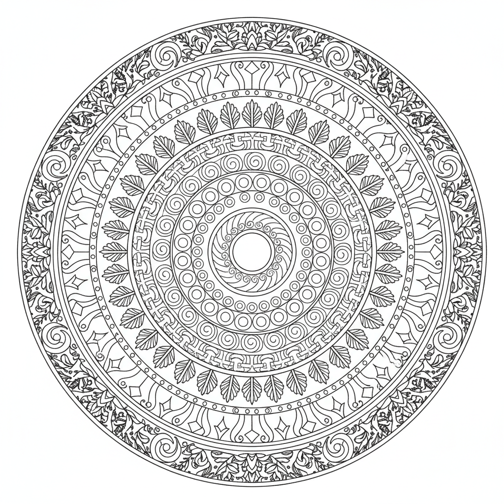 mandala composed of multiple concentric coloring page