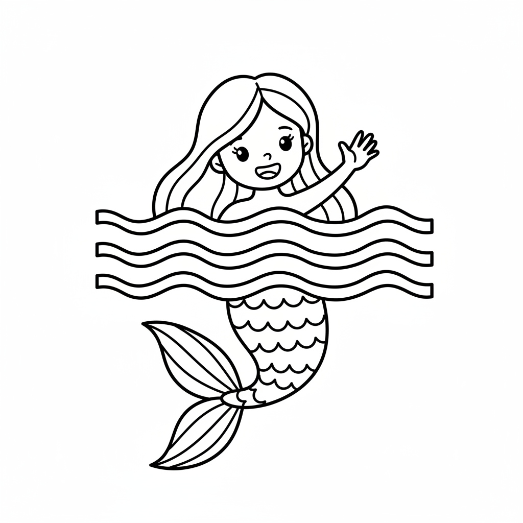 mermaid peeking out from simple coloring page