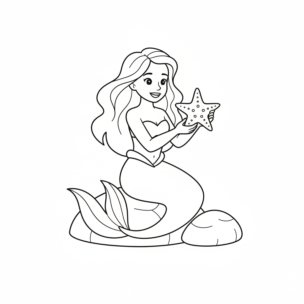 mermaid sitting holding simple five coloring page