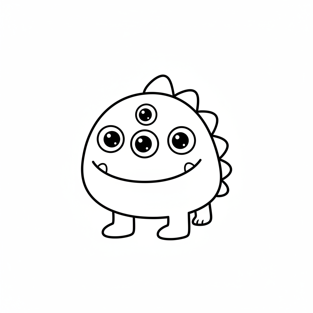monster with body three friendly coloring page