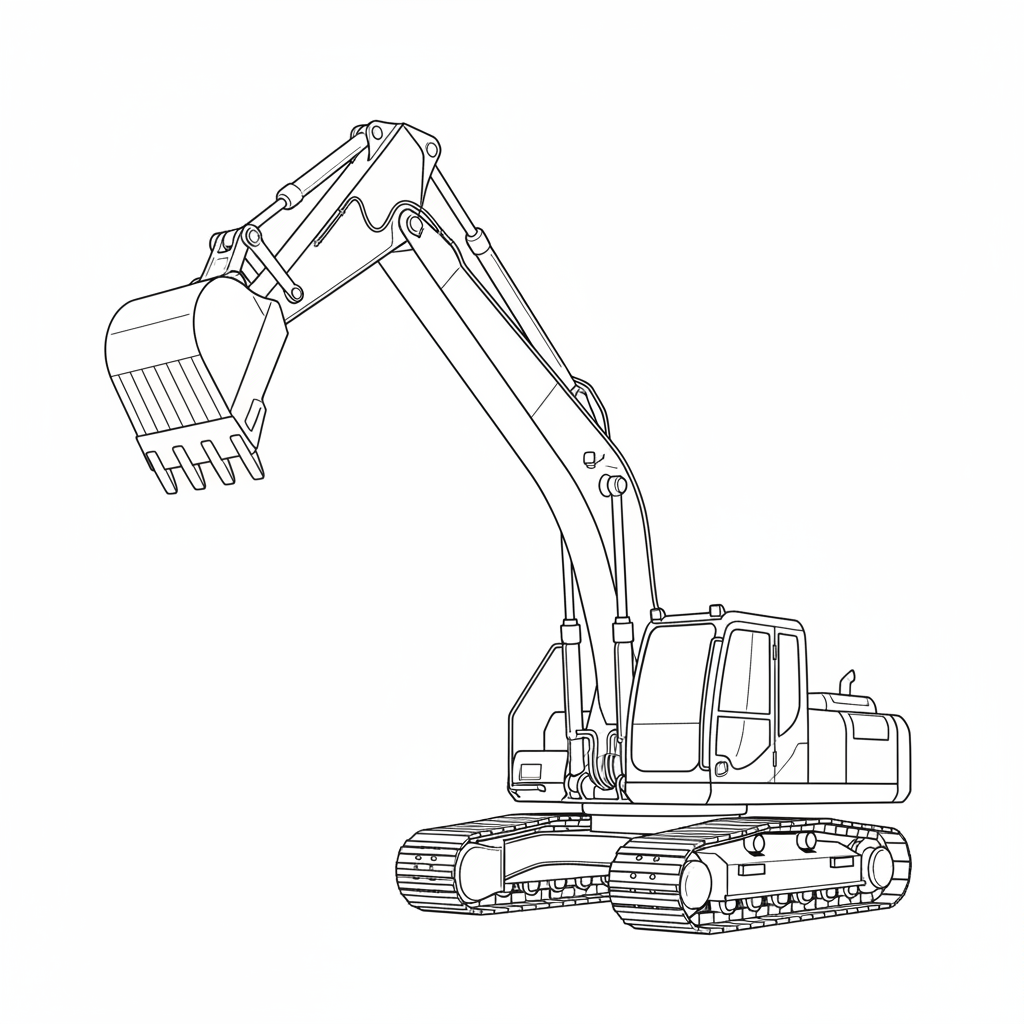 of excavator with its digging coloring page