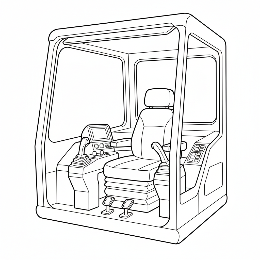 of interior of excavator cab coloring page