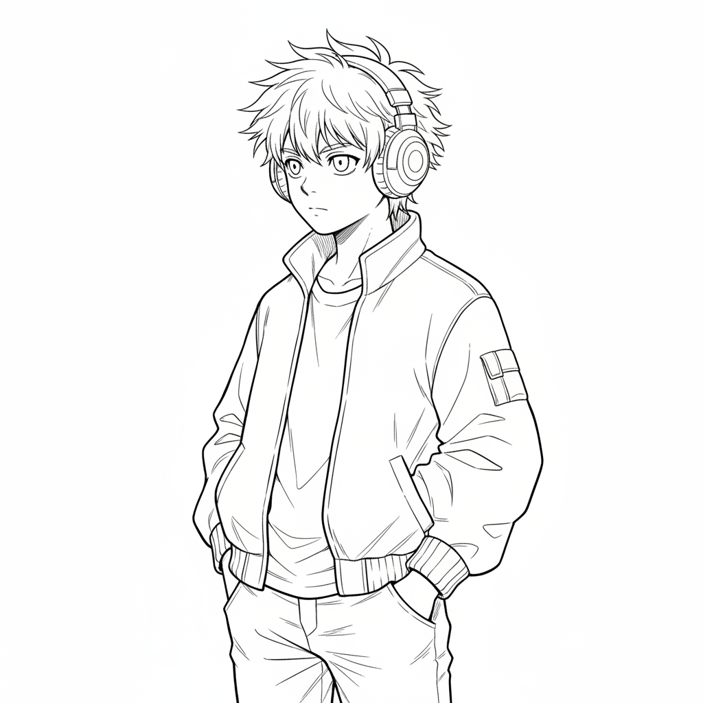 of manga boy wearing large coloring page