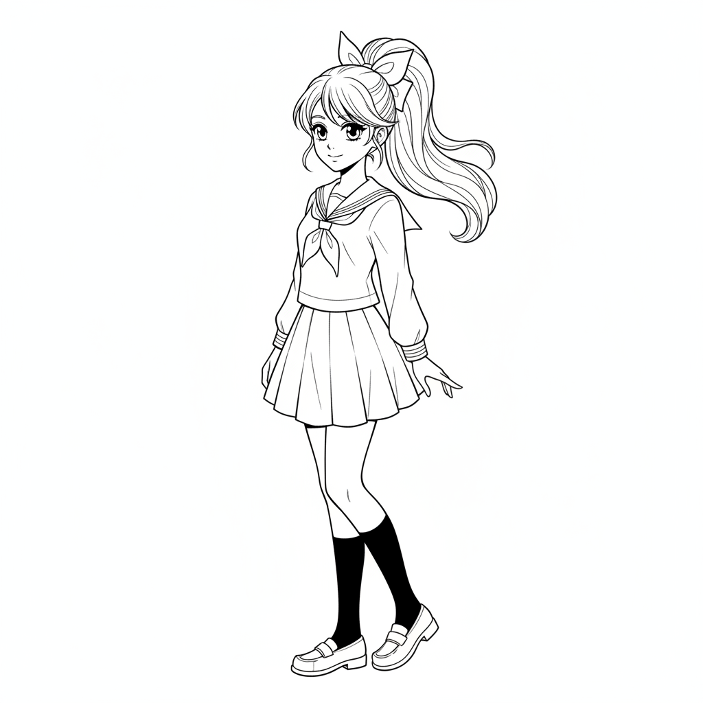 of manga girl with high coloring page