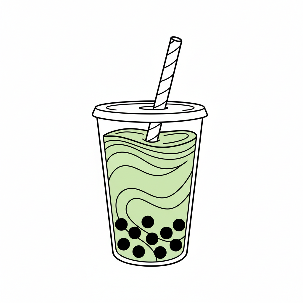 of matcha bubble tea drink coloring page