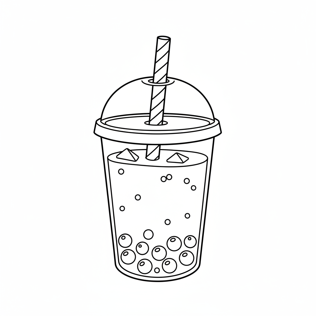 of strawberry bubble tea drink coloring page