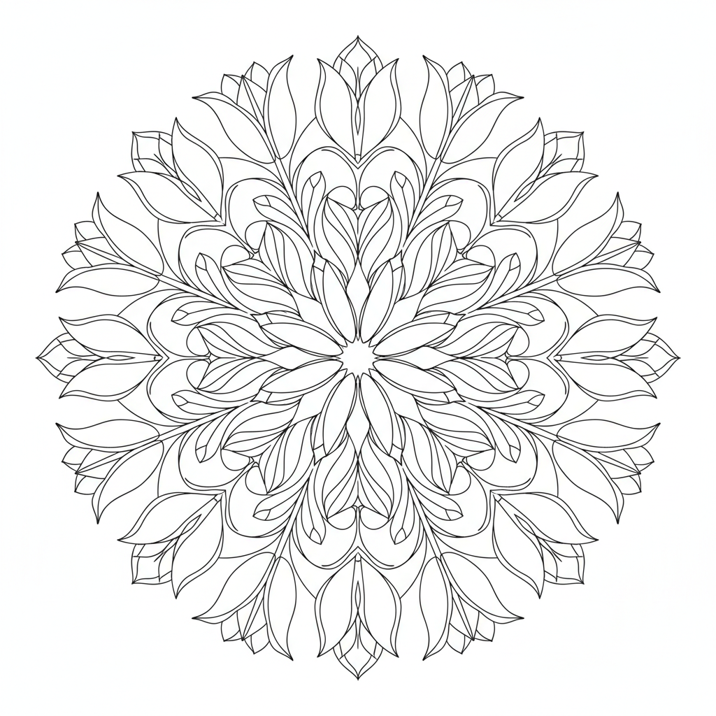 of tulip mandala symmetrical radial coloring page