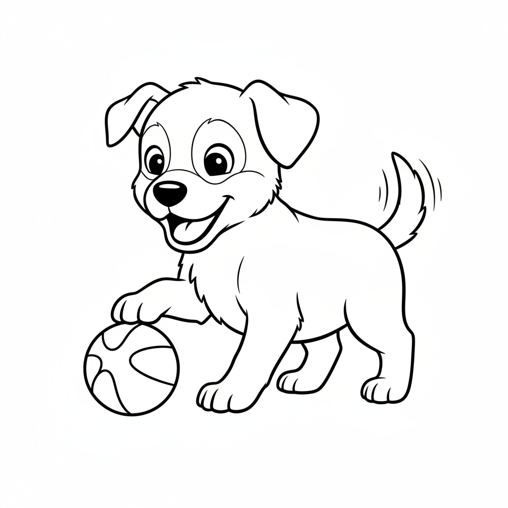 playful puppy in three quarter coloring page