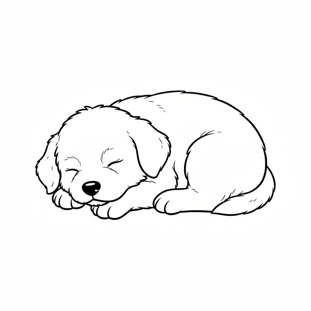 puppy curled up sleeping peacefully coloring page