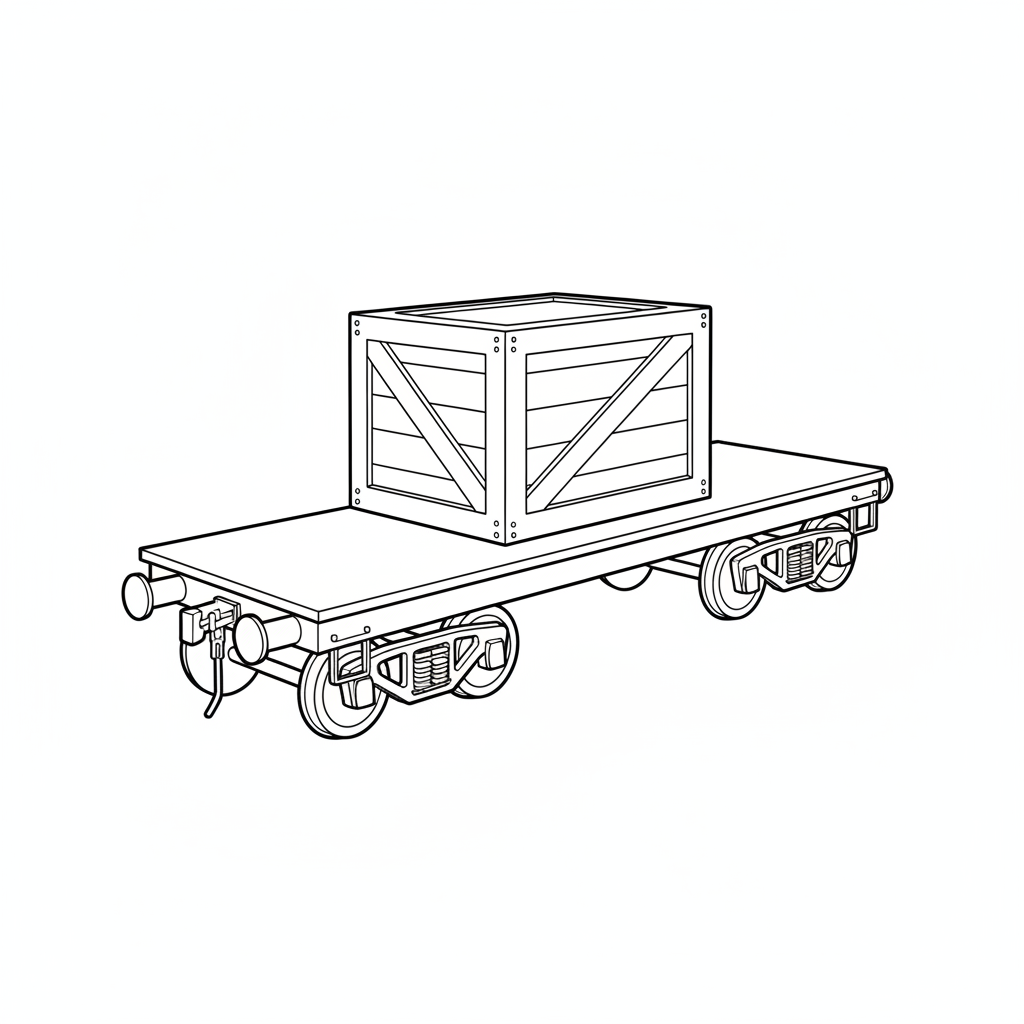 railroad flatcar viewed from three coloring page