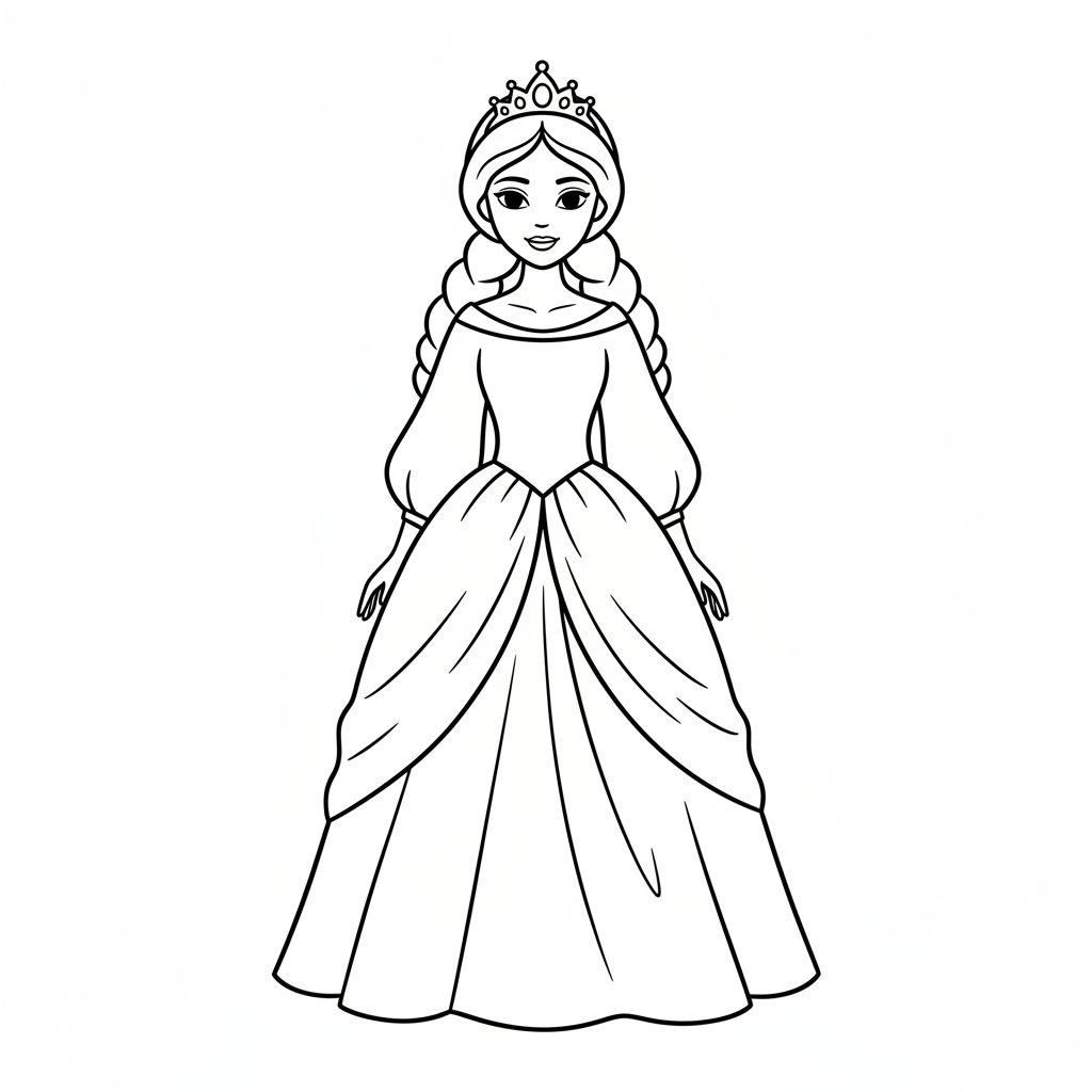 s of princess standing in coloring page