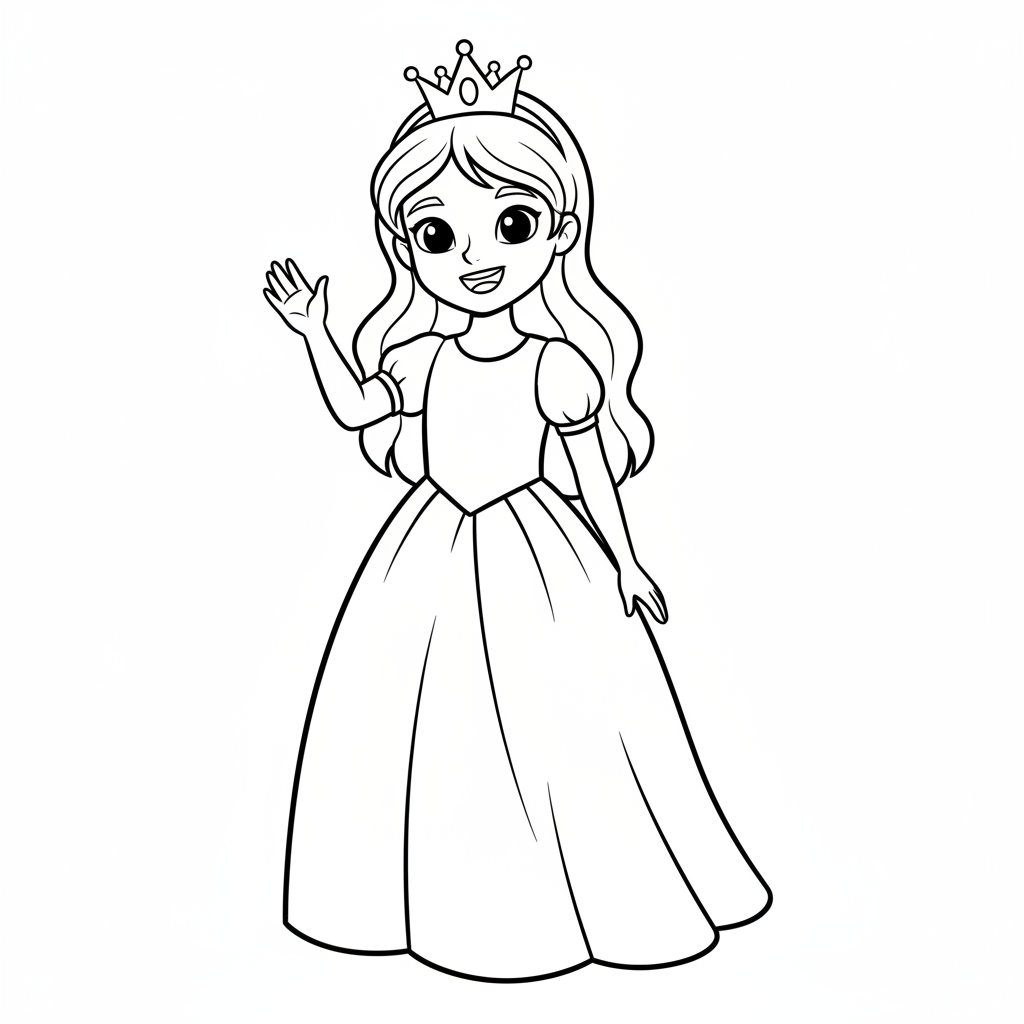 s of princess waving her coloring page