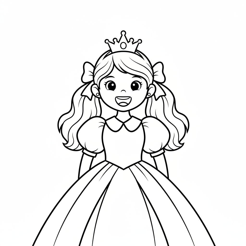 s of princess wearing simple coloring page