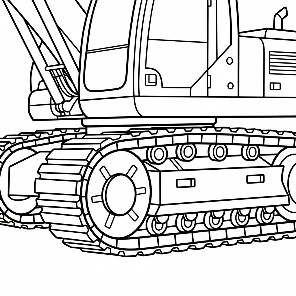 showing close up of excavator coloring page