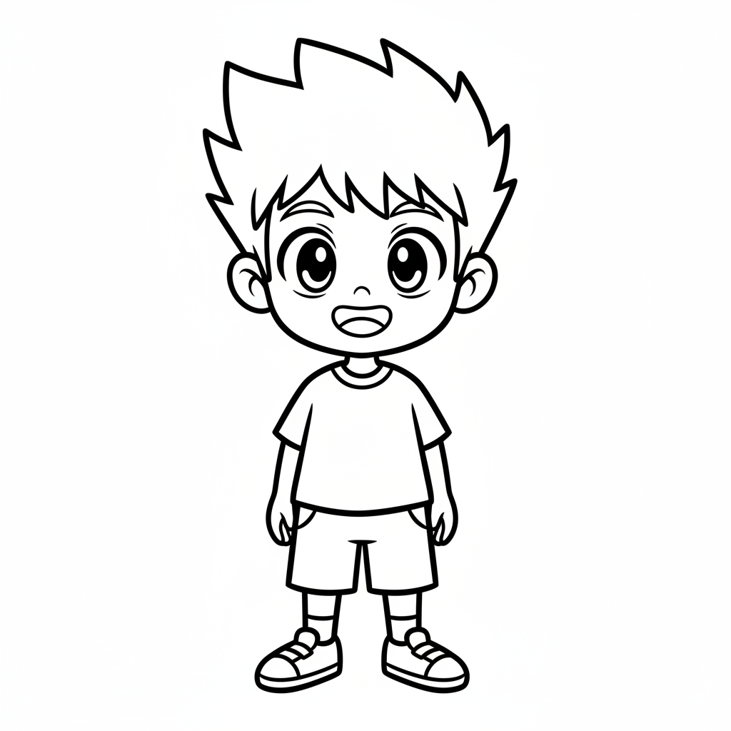 simple anime boy character with coloring page