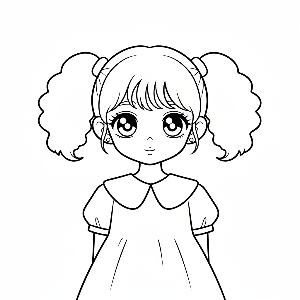 simple anime girl with hair coloring page