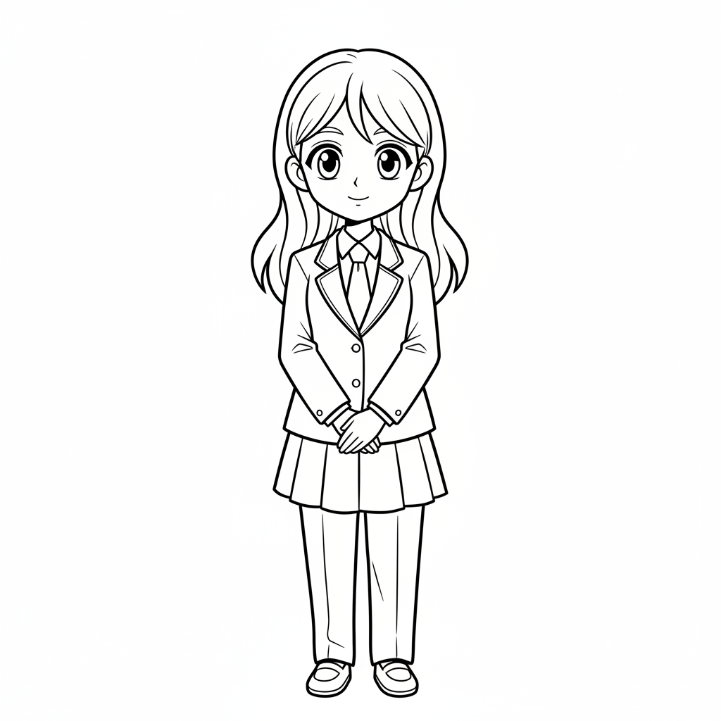 simple anime student with large coloring page