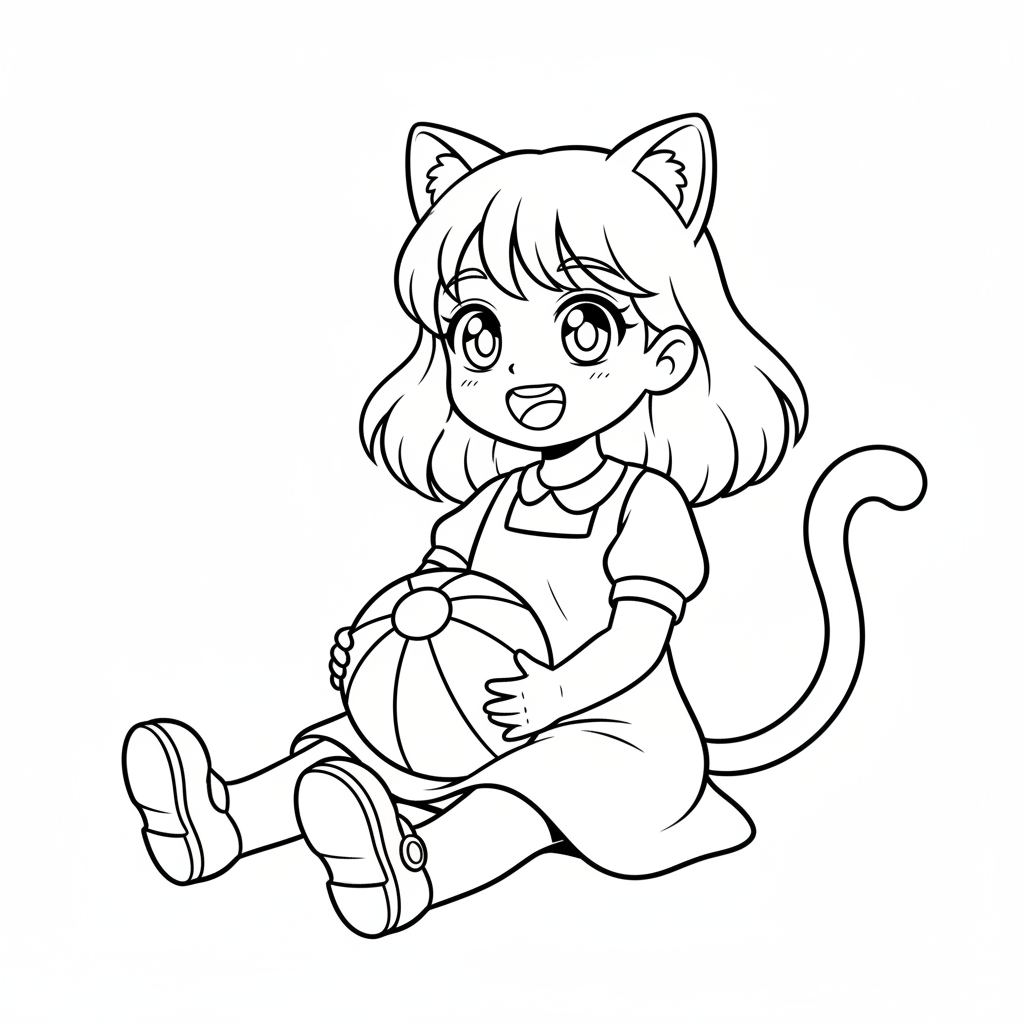 simple anime young girl with coloring page