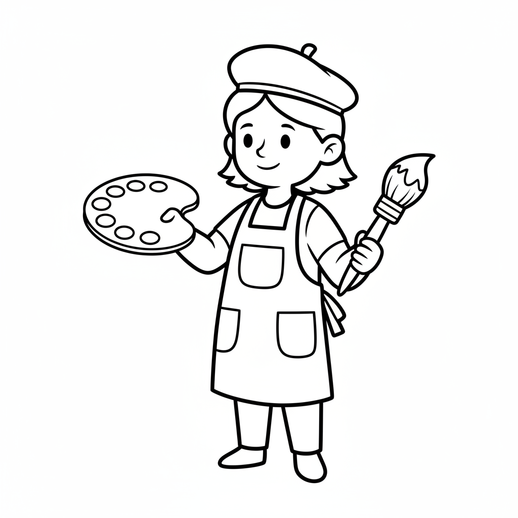 simple artist stands holding paint coloring page