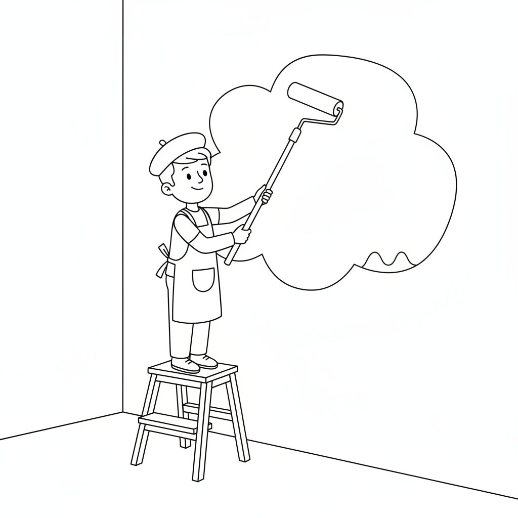 simple artist stands on step coloring page