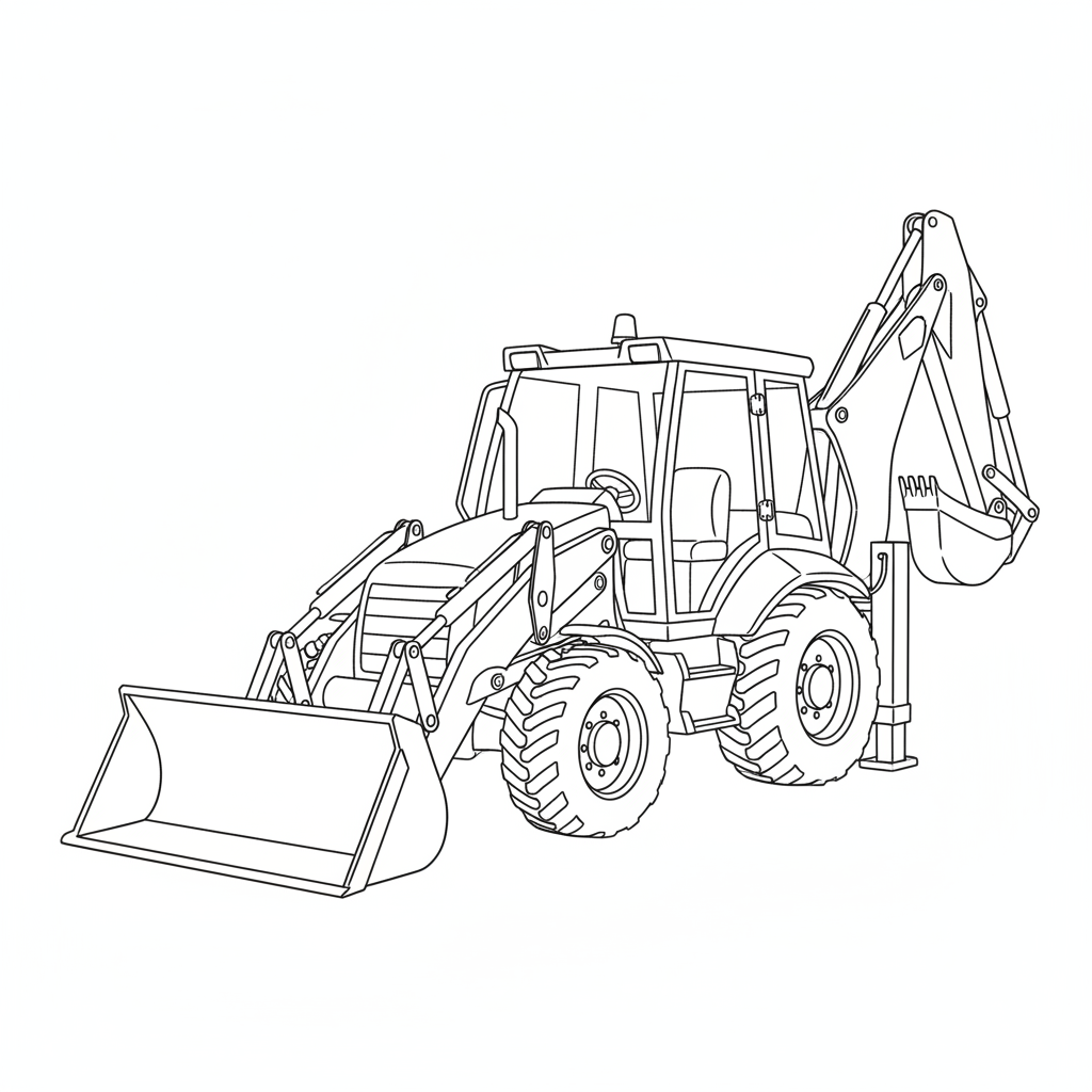 simple backhoe loader viewed from coloring page