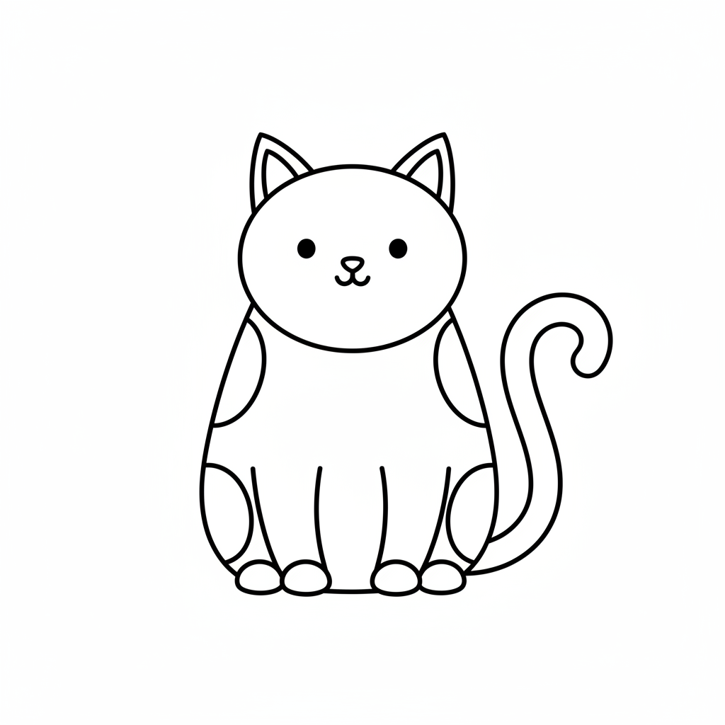 simple cartoon cat sitting upright coloring page