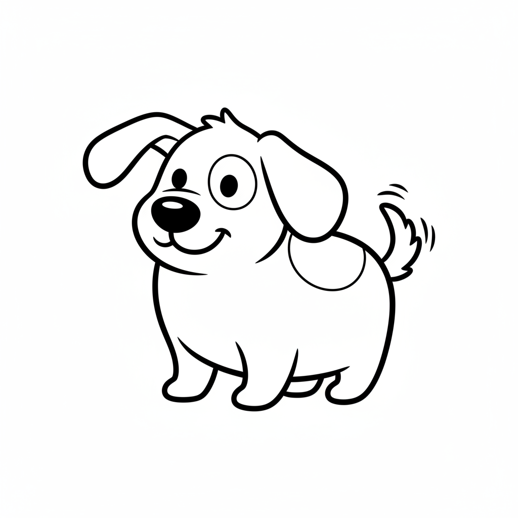 simple cartoon dog sitting with coloring page