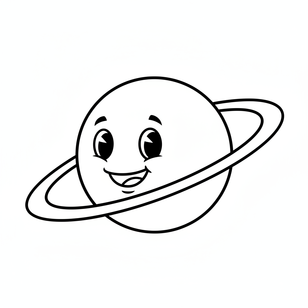 simple cartoon planet with friendly coloring page