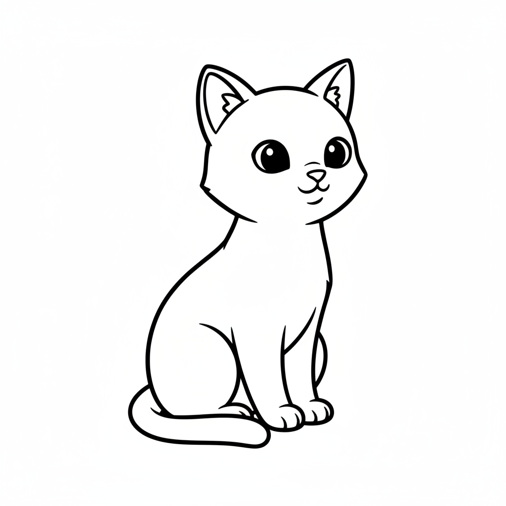 simple cat sitting upright with coloring page