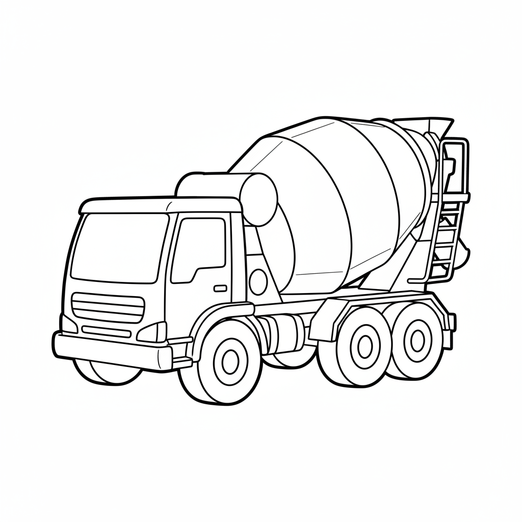 simple cement mixer truck viewed coloring page