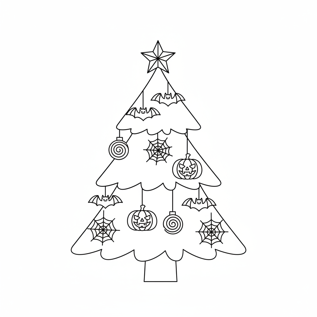 simple christmas tree with coloring page